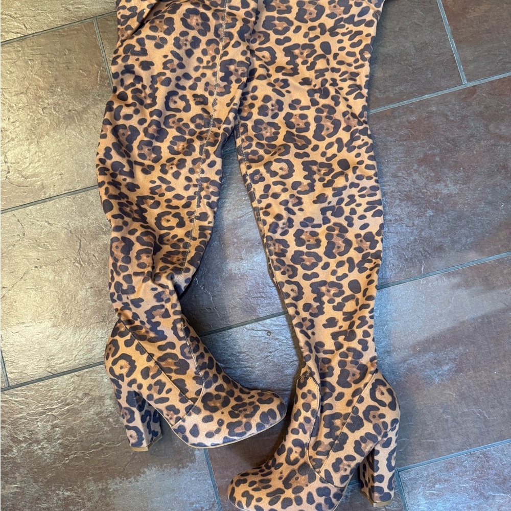 Fashion Nova Leopard Print Over the Knee Boots